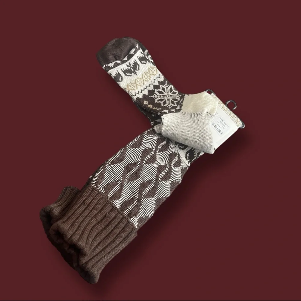Free People Patterned Brown and Cream Over the Knee Socks NWT!